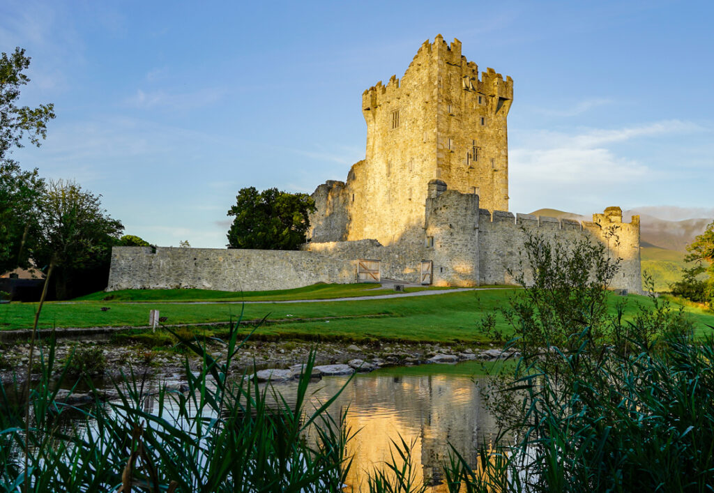 Ross Castle is a 15th-century tower house and keep on the edge of Lough Leane, in Killarney National Park, County Kerry, Ireland.